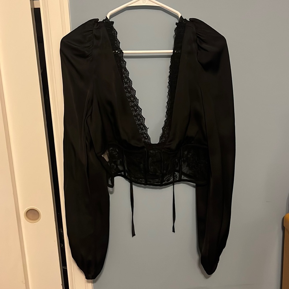 Zara Lace Detail Long Sleeve Blouse